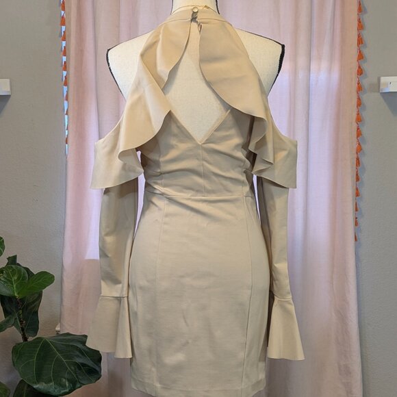 Free People Sweet Talk Frill Ruffle Cold Shoulder Tan Nude Cocktail Dress sz s - Picture 9 of 9
